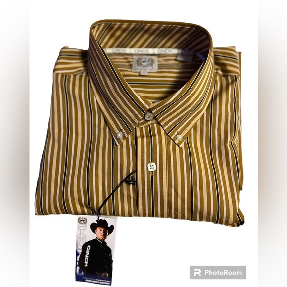 Cinch Other - CINCH NWT Brown Strip Button Down Light Tan Color Size Large ,‎